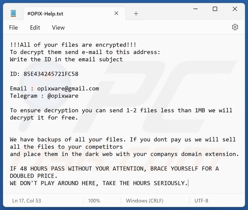 OPIX ransomware okup (#OPIX-Help.txt)