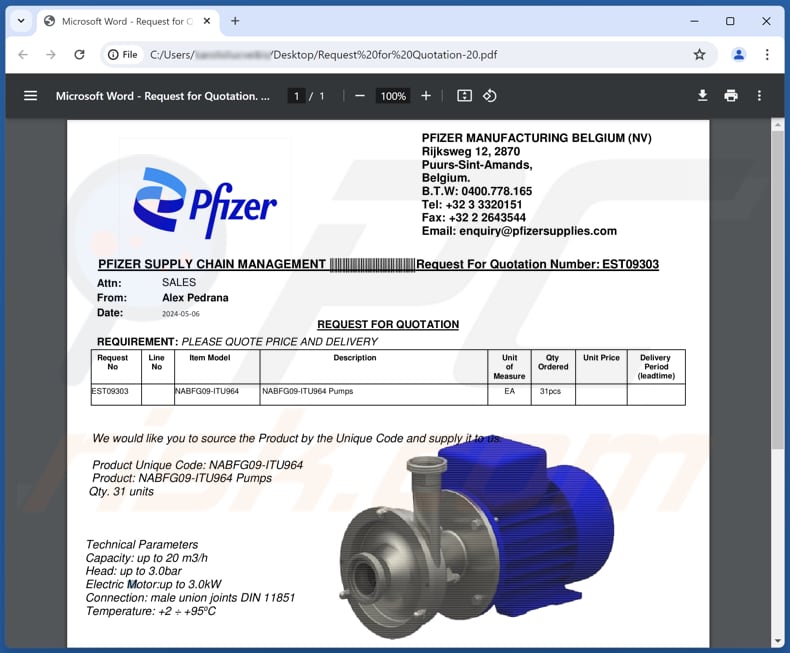 Pfizer Supply Oszustwo e-mail wykorzystujące czwarty wariant PDF