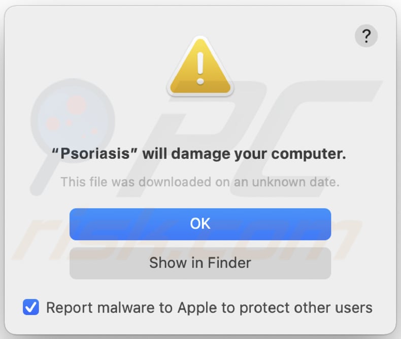 Ostrzeżenie przed instalacją adware Psoriasis