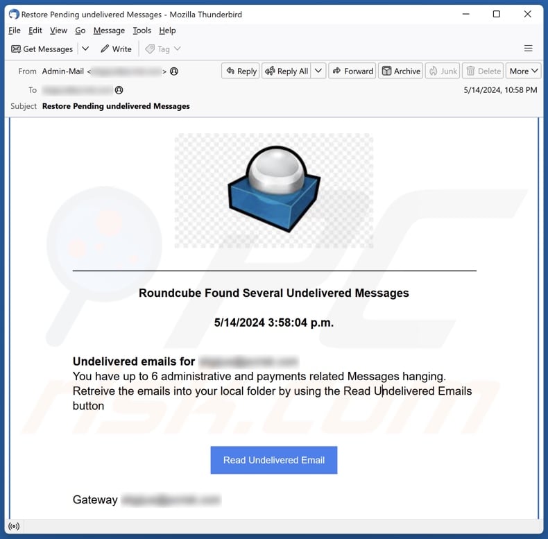 Roundcube Found Several Undelivered Messages Kampania spamowa e-mail