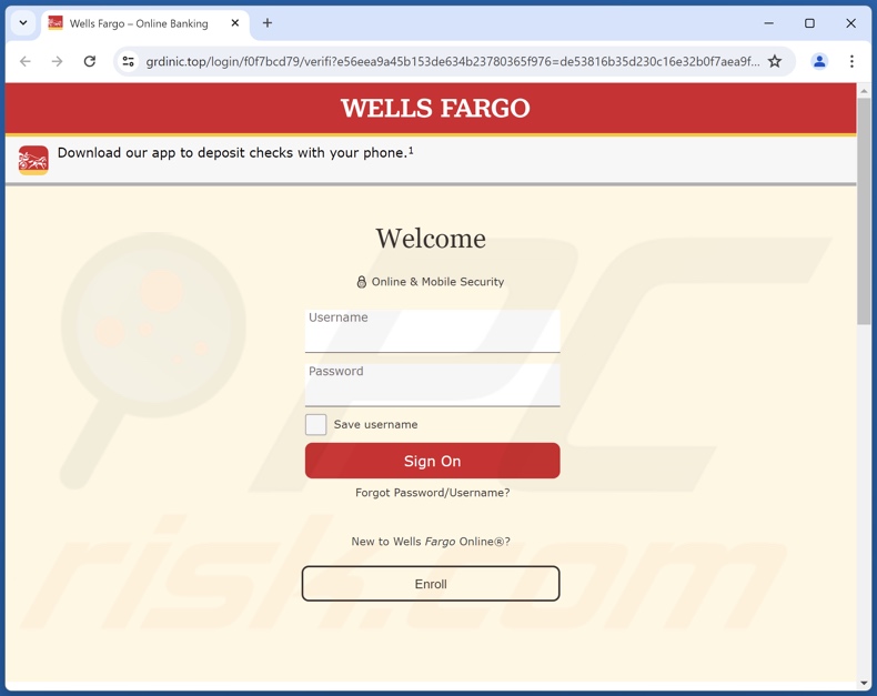 Wells Fargo - Account Verification Required oszukańcza wiadomość e-mail promowała witrynę phishingową