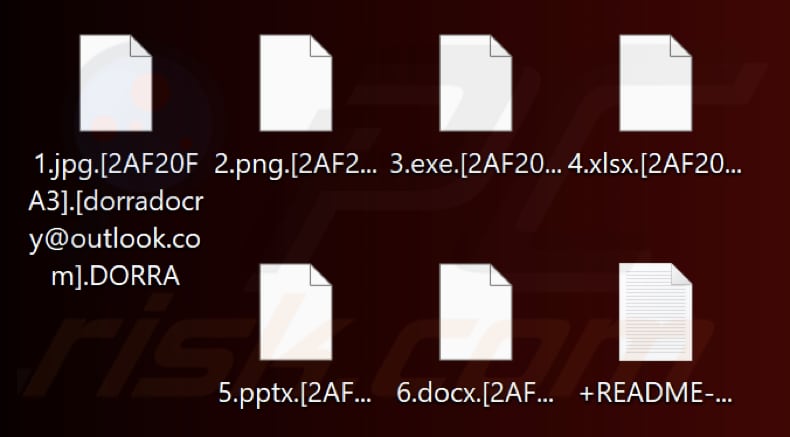 Pliki zaszyfrowane przez ransomware DORRA (rozszerzenie .DORRA)
