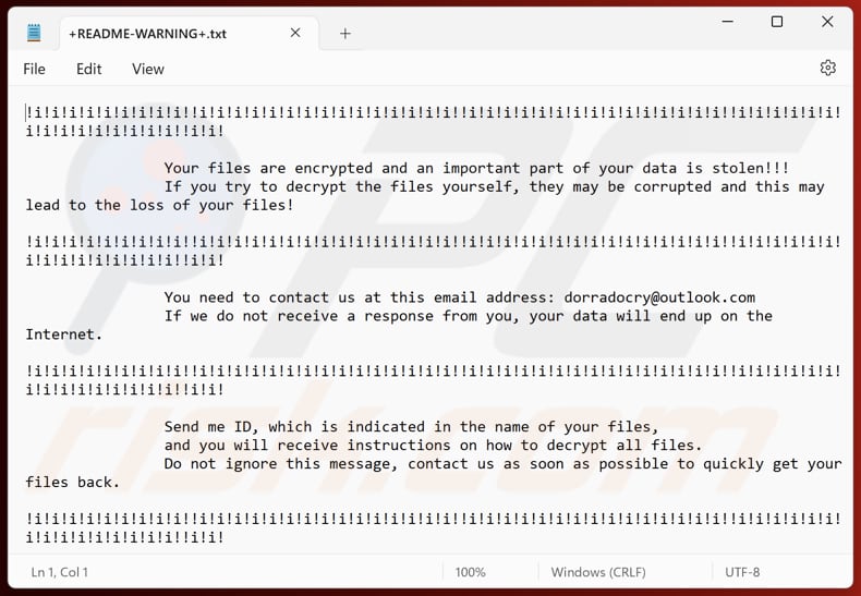 DORRA ransomware plik tekstowy (+README-WARNING+.txt)