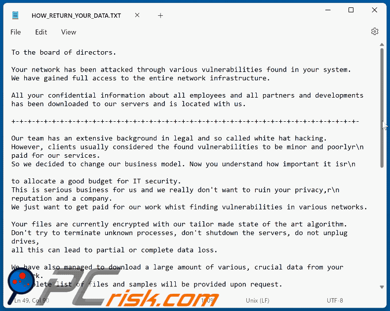 El Dorado ransomware plik tekstowy (HOW_RETURN_YOUR_DATA.TXT)