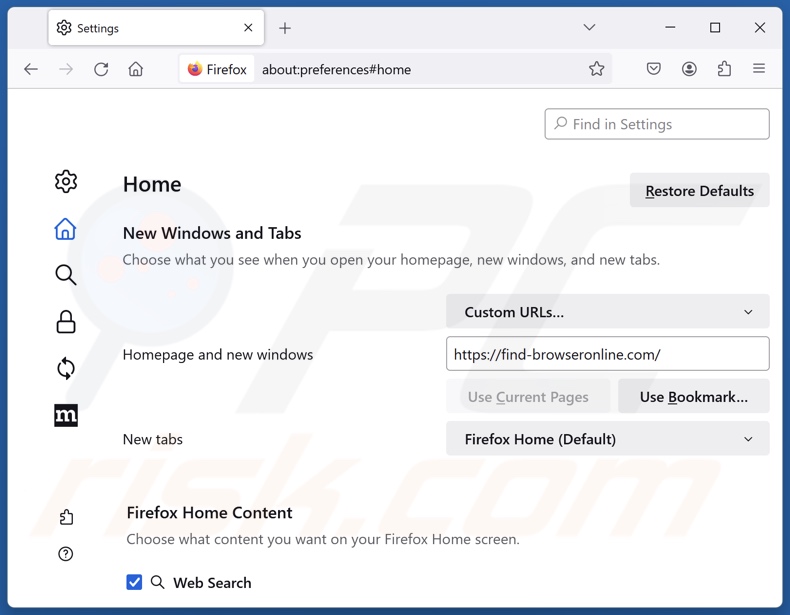 Usuwanie find-browseronline.com ze strony głównej Mozilla Firefox