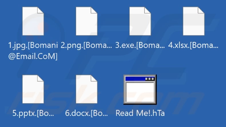 Pliki zaszyfrowane przez ransomware Lord Bomani (rozszerzenie .[Bomani@Email.CoM])