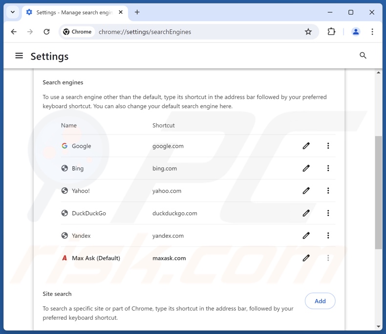 Usuwanie maxask.com z domyślnej wyszukiwarki Google Chrome