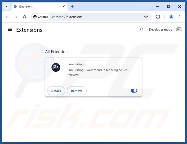 Pojawienie się rozszerzenia przeglądarki PureSurfing, które wyświetla wyskakujące okienko Your Chrome Version Does Not Include The Latest Update (GIF)