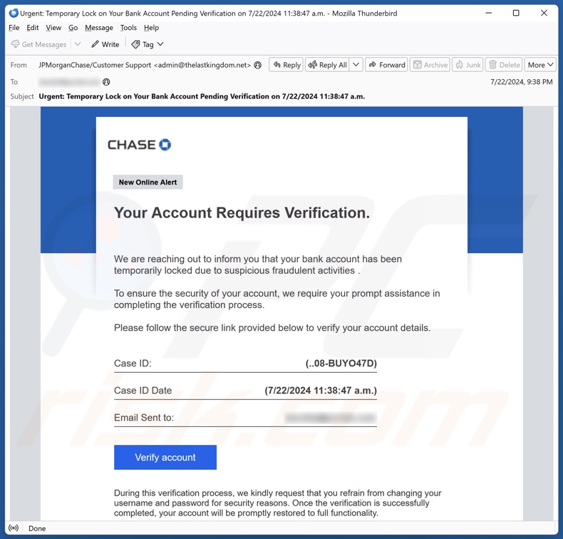 Chase - Account Verification Kampania spamowa e-mail