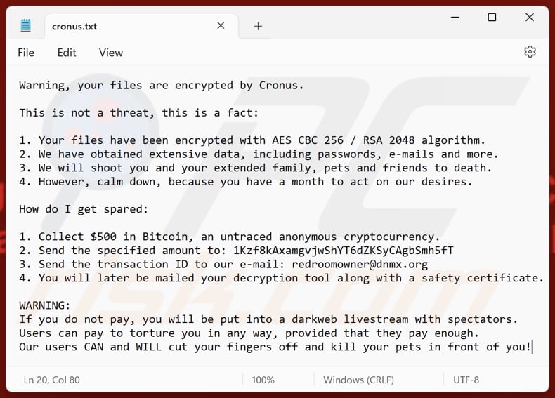 Cronus ransomware plik tekstowy (cronus.txt)