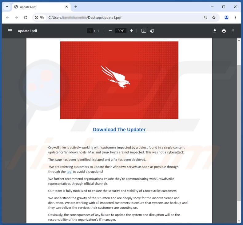 Oszustwo CrowdStrike - wycieraczka danych w formacie PDF