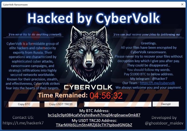 CyberVolk ransomware pop-up okno