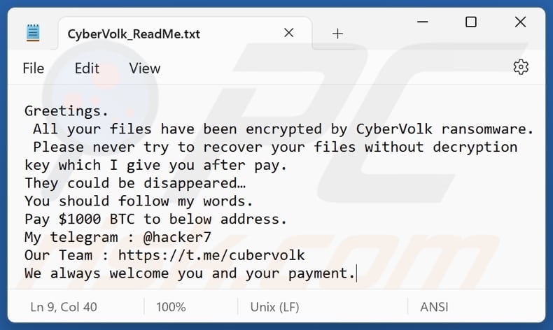 CyberVolk ransomware plik tekstowy (CyberVolk_ReadMe.txt)