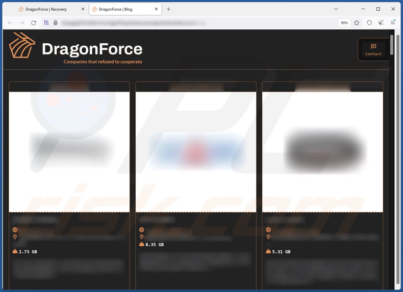 DragonForce ransomware strona z wyciekiem danych