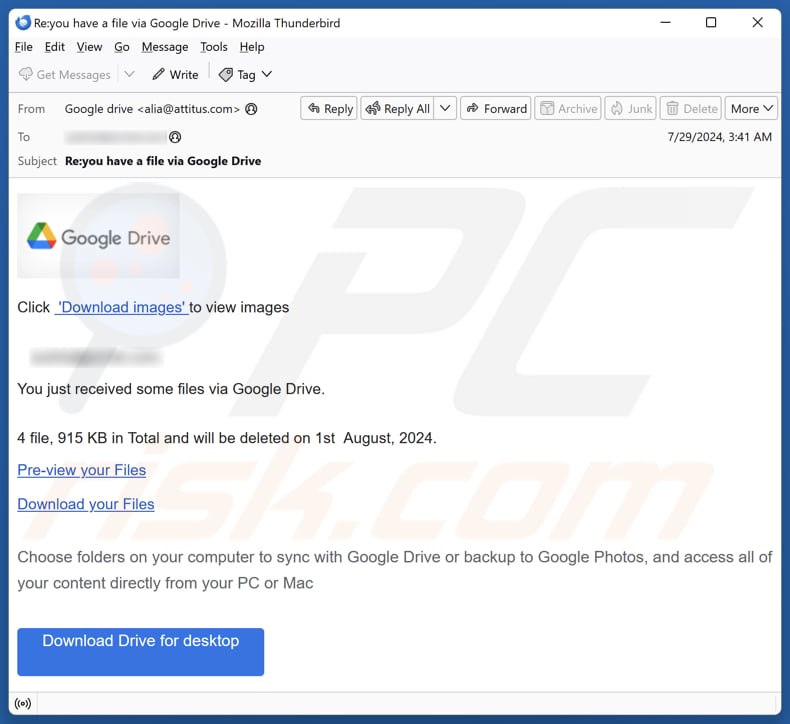 Google Drive Kampania spamowa e-mail