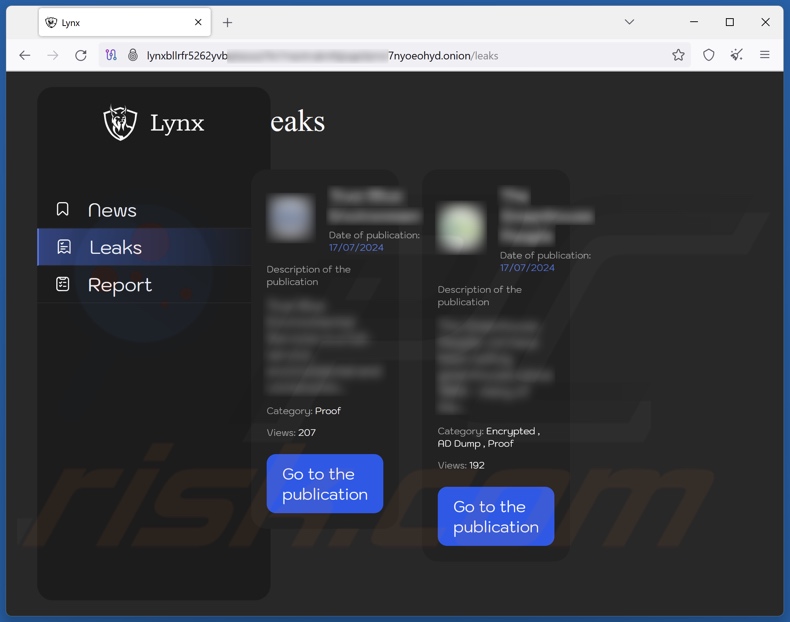 Lynx ransomware witryna ujawniająca dane