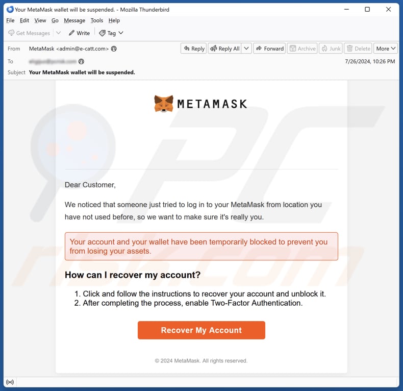 MetaMask Log-In Attempt Kampania spamowa e-mail