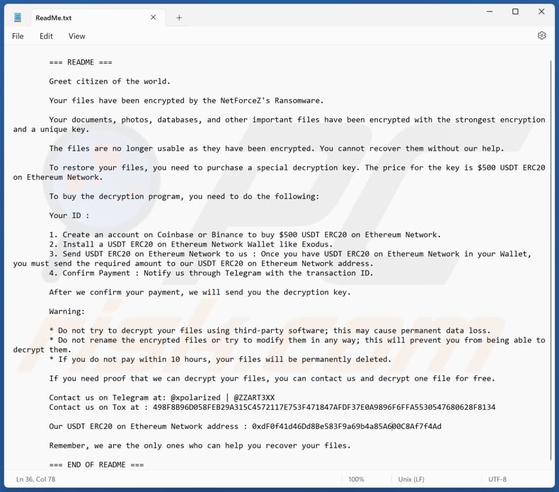NetForceZ ransomware plik tekstowy (ReadMe.txt)