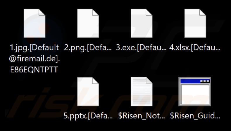 Pliki zaszyfrowane przez ransomware Risen (z identyfikatorem użytkownika jako rozszerzeniem)