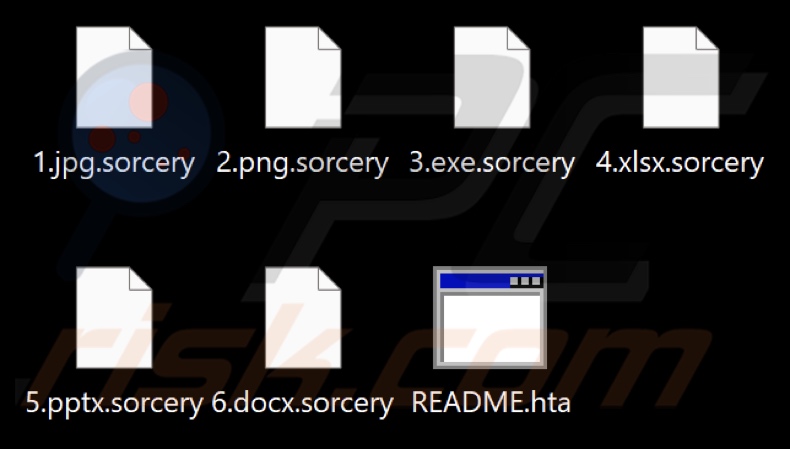Pliki zaszyfrowane przez Sorcery ransomware (rozszerzenie .sorcery)