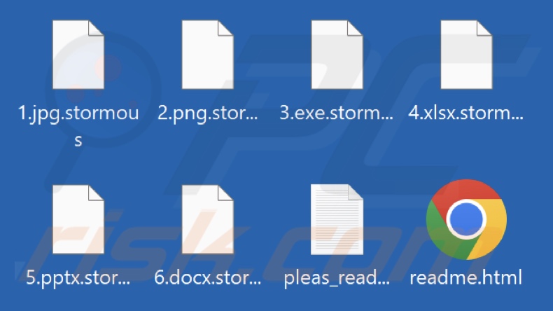Pliki zaszyfrowane przez StormCry (Stormous) ransomware (rozszerzenie .stormous)