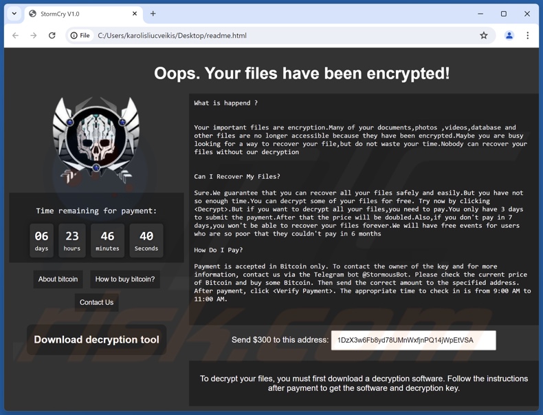 Notatka o okupie dla ransomware StormCry (Stormous) (readme.html)