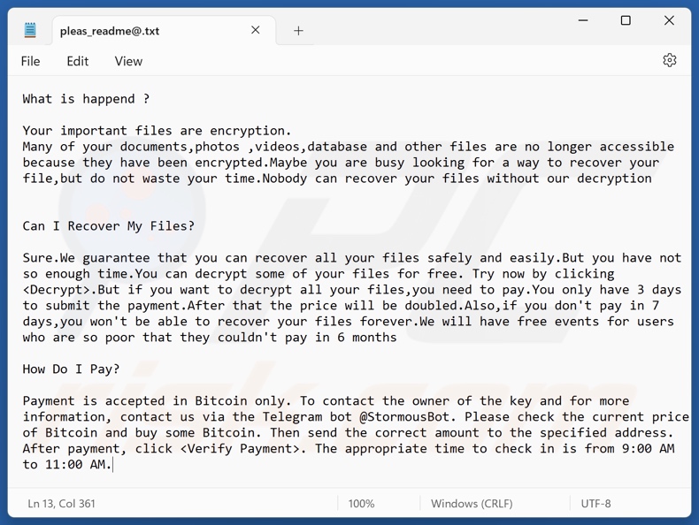 Plik tekstowy ransomware StormCry (Stormous) (pleas_readme@.txt)