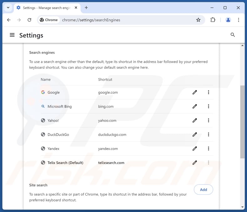 Usuwanie telixsearch.com z domyślnej wyszukiwarki Google Chrome
