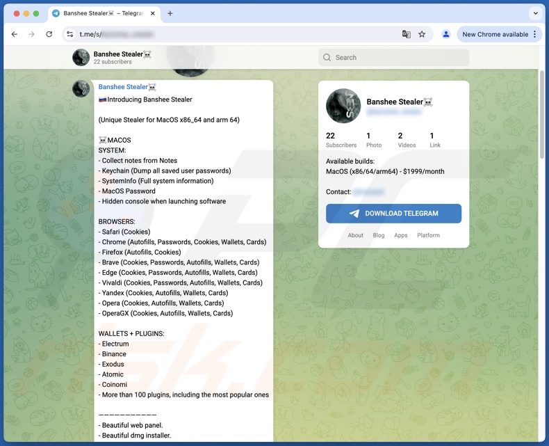 Banshee malware zatwierdzone przez Telegram