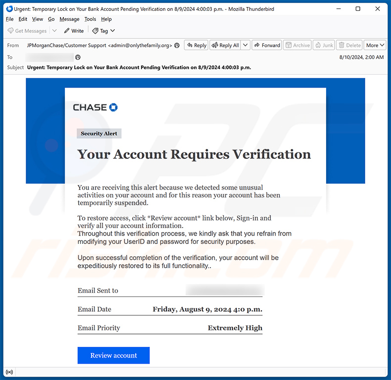 Chase - Account Verification oszustwo e-mailowe (2024-08-19)