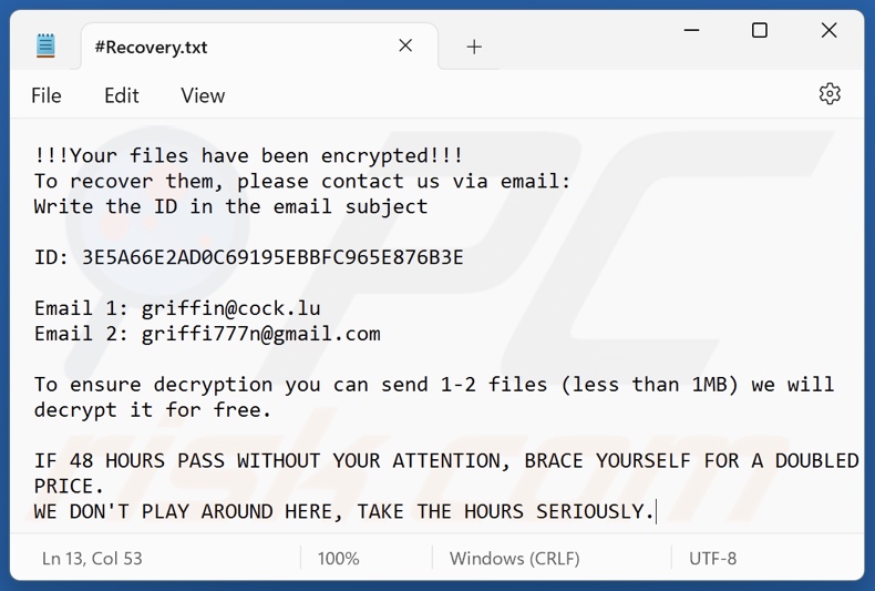 Griffin ransomware okup (#Recovery.txt)