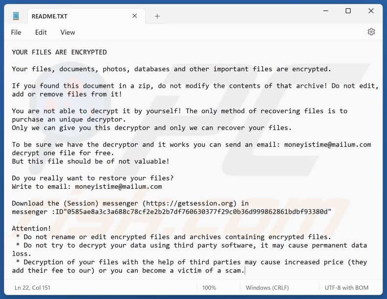 MoneyIsTime ransomware plik tekstowy (README.TXT)