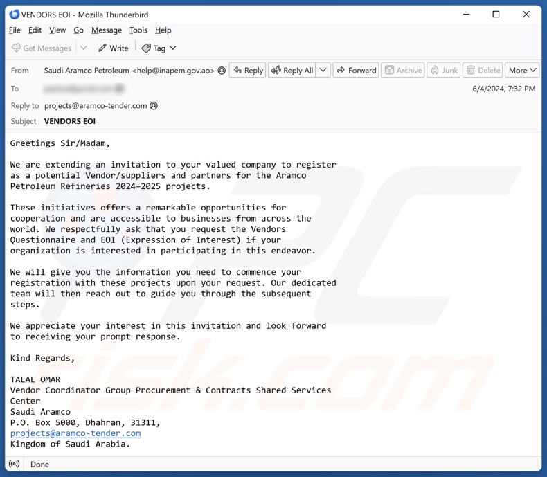 Saudi Aramco Oszukańcza wersja e-mail 3