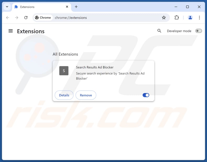 Usuwanie rozszerzeń Google Chrome powiązanych z searchresultsadblocker.com