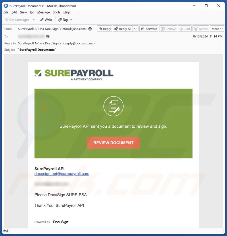 SurePayroll Kampania spamowa e-mail