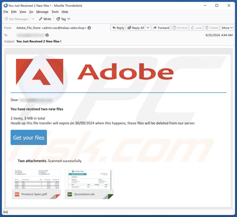 Adobe - You Have Received New Files Kampania spamowa e-mail