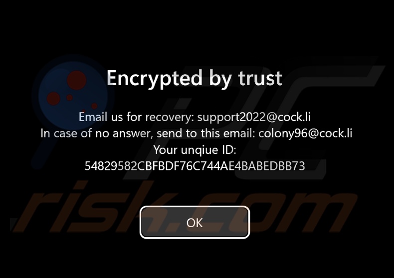 Colony ransomware ekran wstępnego logowania