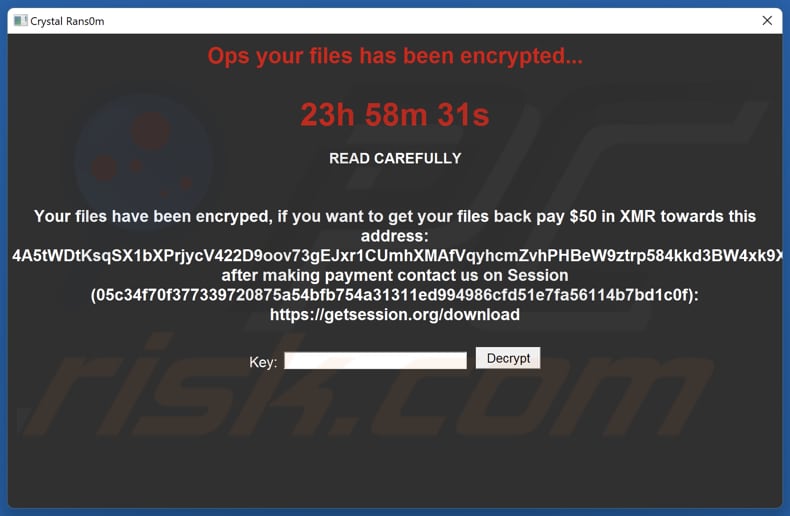 Crystal Rans0m ransomware nota okupu