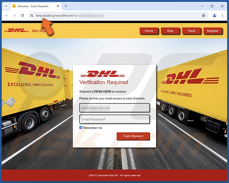 DHL Pickup Confirmation oszukańcza wiadomość e-mail promowała witrynę phishingową