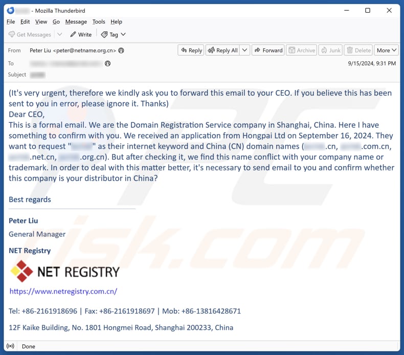 Domain/Company Name Conflict Kampania spamowa e-mail