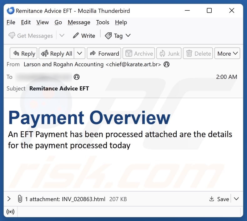 EFT Payment Overview Kampania spamowa e-mail