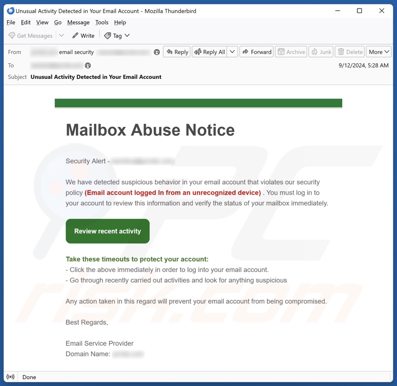 Mailbox Abuse Notice Kampania spamowa e-mail