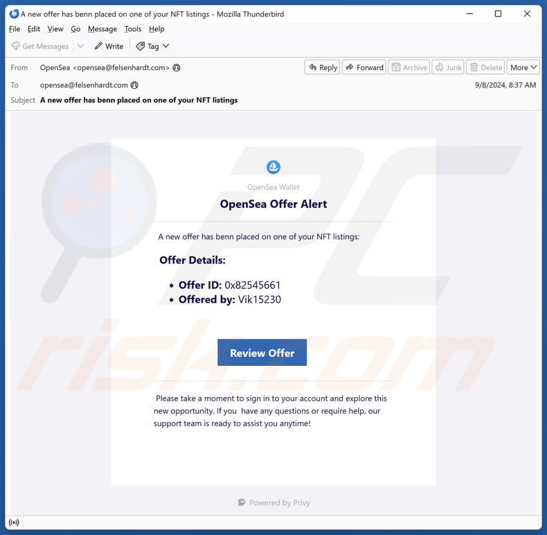 OpenSea Offer Alert Kampania spamowa e-mail