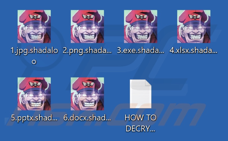 Pliki zaszyfrowane przez ransomware Shadaloo (rozszerzenie .shadaloo)