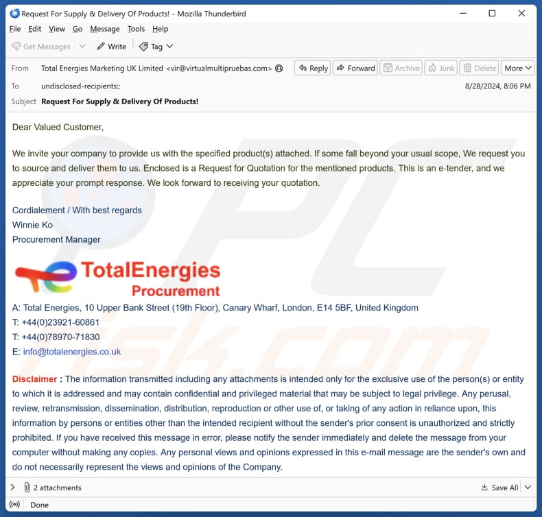 TotalEnergies Kampania spamowa e-mail