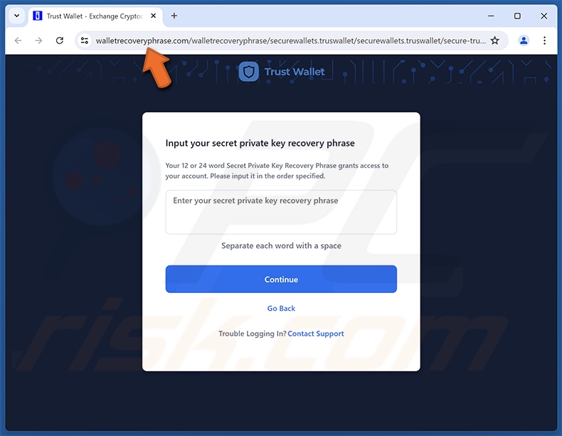 Trust Wallet - New Security Alert oszukańcza wiadomość e-mail promowała witrynę phishingową