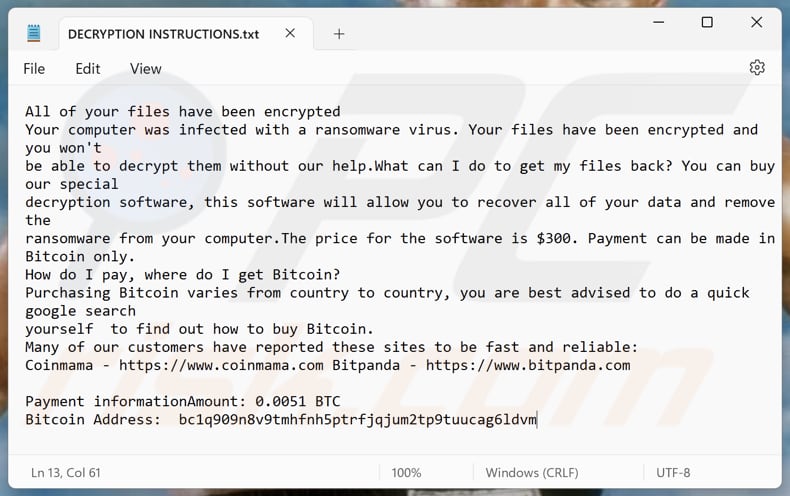 Tyson ransomware plik tekstowy (DECRYPTION INSTRUCTIONS.txt)