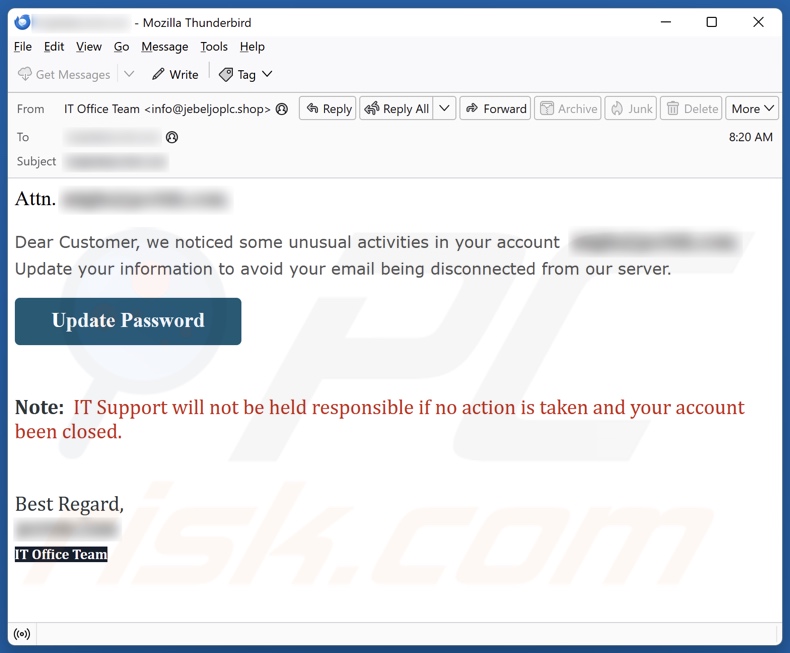 Unusual Activities In Your Account Kampania spamowa e-mail