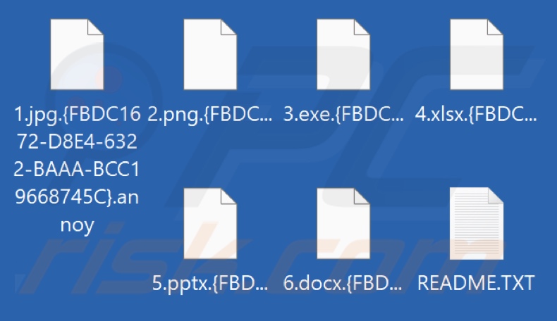 Pliki zaszyfrowane przez Annoy ransomware (rozszerzenie .{victim's_ID}.annoy)