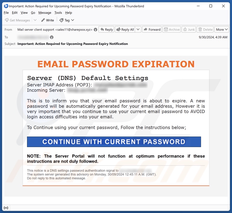 Email Password Expiration Kampania spamowa e-mail